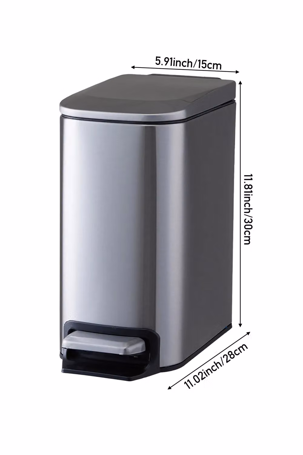 Living and Home 6L Stainless Steel Trash Bin with Soft-Close Foot Pedal and Removable Inner Bucket in Silver – 4
