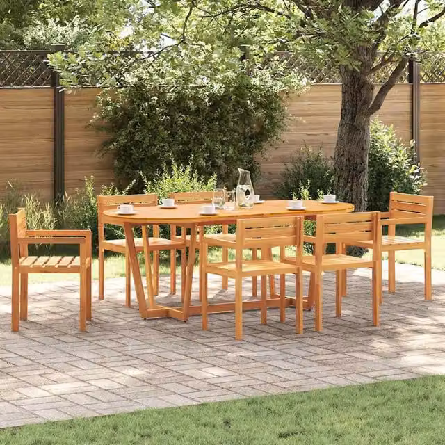 Berkfield Home 7 Piece Acacia Wood Garden Dining Set in Brown