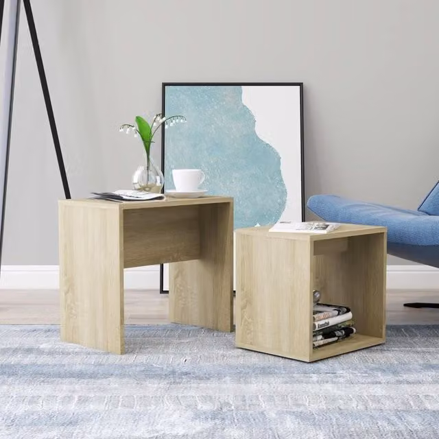 Berkfield Home Sonoma Oak Coffee Table Set in Brown, W: 48 cm, D: 30 cm, H: 45 cm – 1