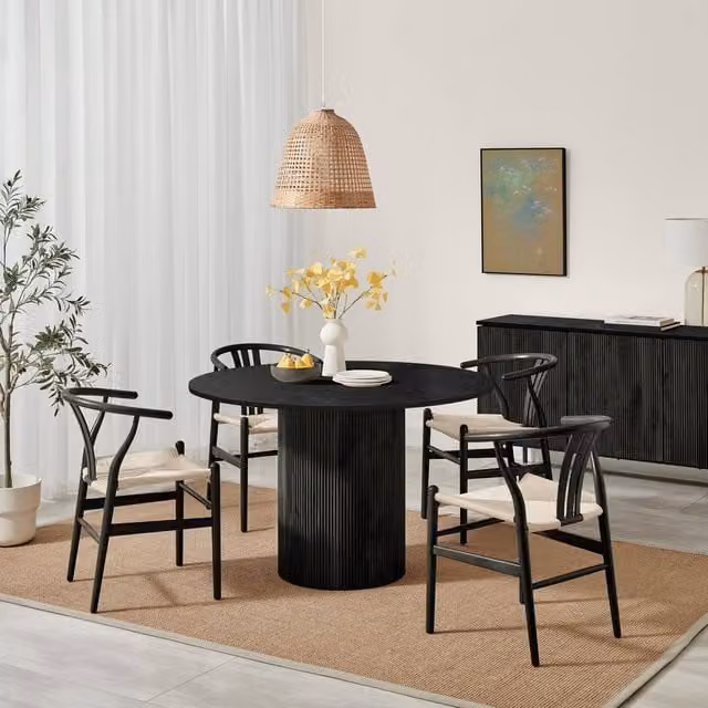 FurnitureboxUK Penrose Black Round Wooden Dining Table and 4 Black Caia Dining Chairs, Diameter: 120 cm – 1