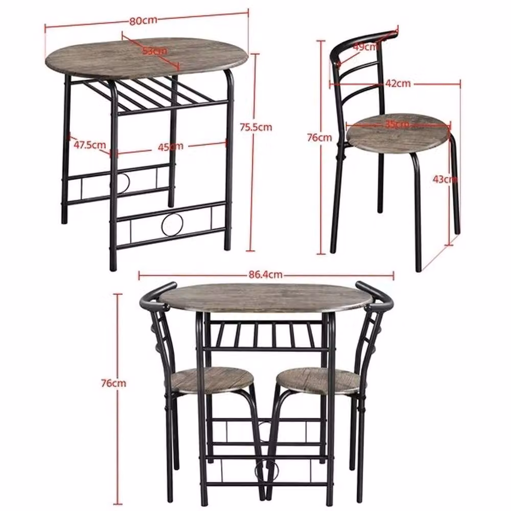 Kelvenix 3-Piece Round Table and 2 Stools Set with Storage Shelf in Grey – 2