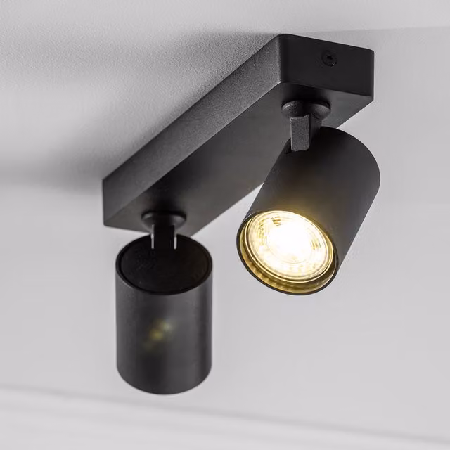 CGC NELL Modern Twin Round Surface Mounted Spotlight in Black with Adjustable Aluminium Heads and GU10 Fitting