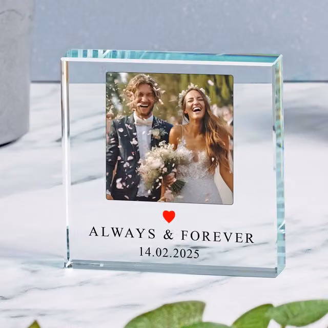 Uniqueful Personalised Always Forever Glass Token Anniversary Gift in Transparent and Beige
