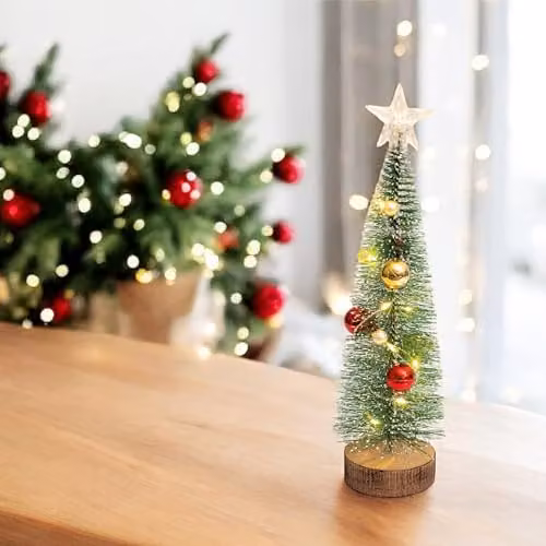 St Helens Home and Garden Battery Powered Light Up Mini Tabletop Christmas Tree in Green with Red and Gold Baubles – 2