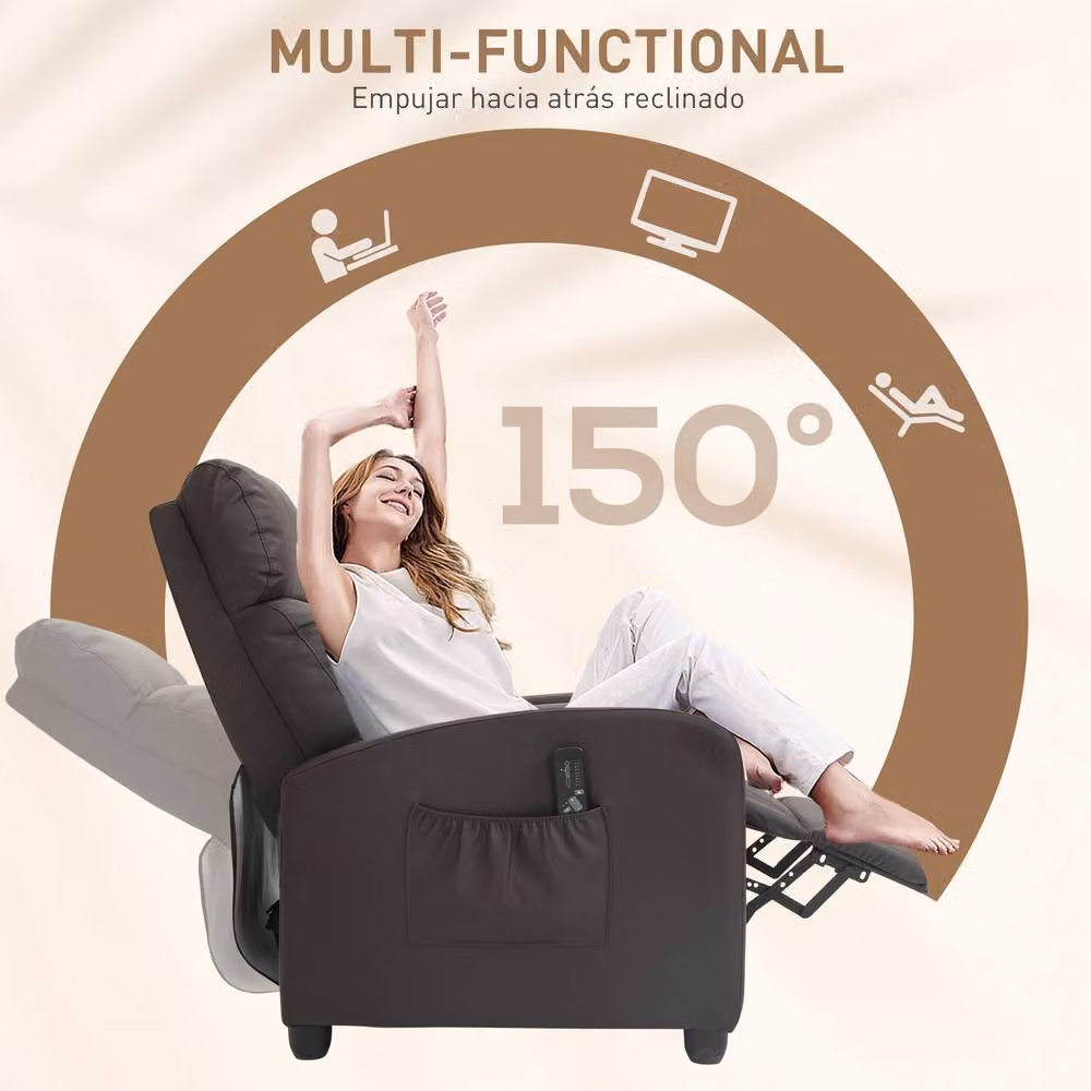 STILVORA Brown Synthetic Leather Recliner Armchair with Massage and 150 Degree Recline – 5