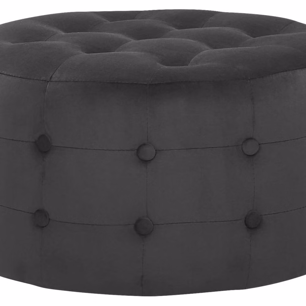 LuxeCasa Black Velvet Cylindrical Round Footstool – 2