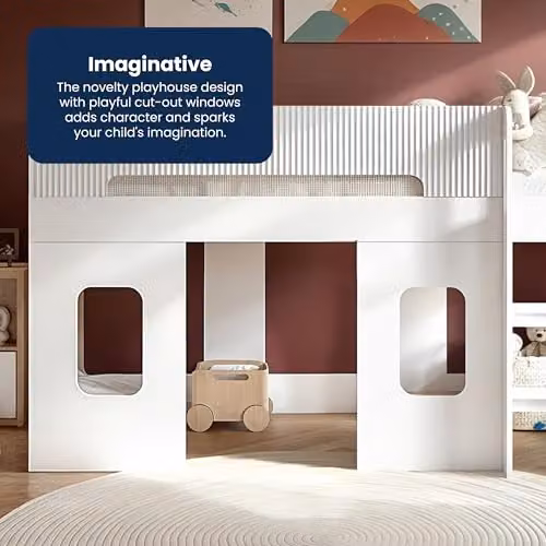 Flair Furnishings Lino Playhouse Kids Mid Sleeper Bed, White, W/D/H: 190 x 90 x 121 cm – 3