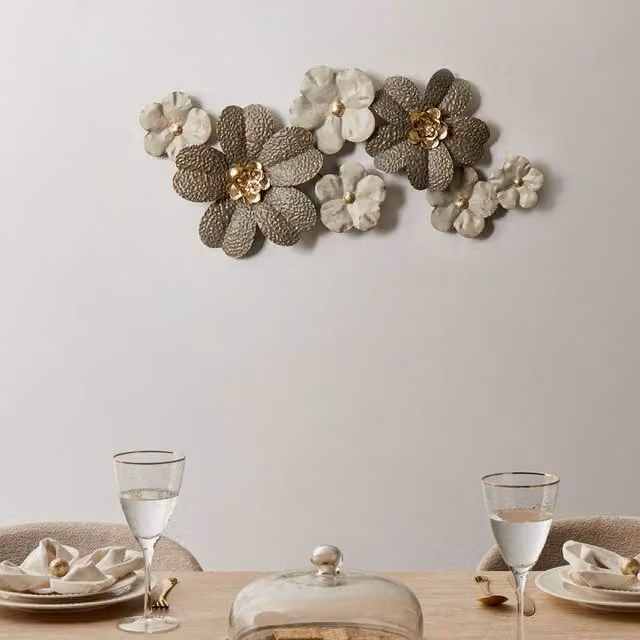 Wyld and Coco Handmade Gold and Beige Metal Floral Wall Decor – 1