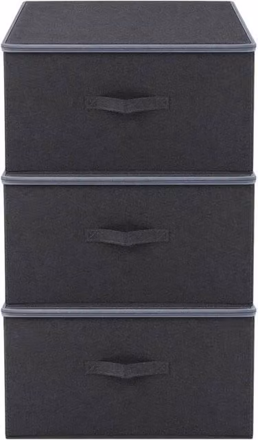 NESTLUNE Set of 3 Large Foldable Fabric Storage Boxes in Grey