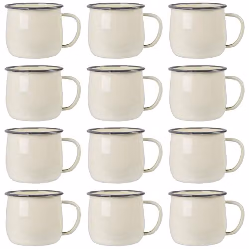 Argon Tableware Enamel Belly Mugs, 375ml, Set of 12 in Grey, Blue and White – 1