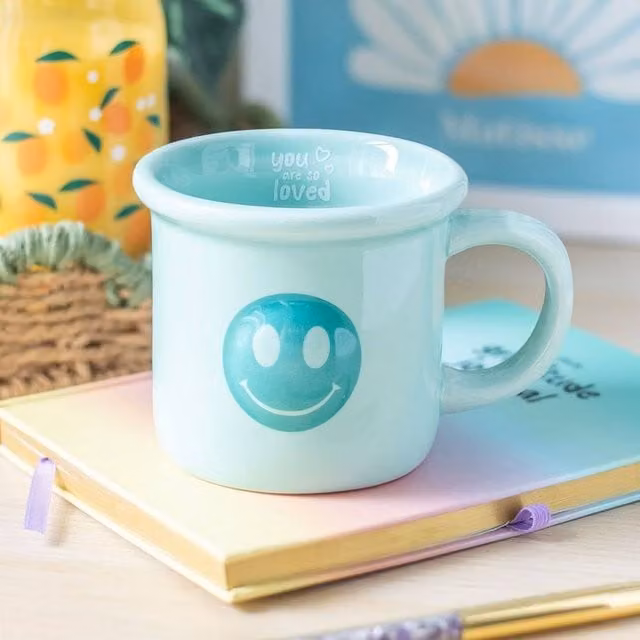 Uniqueful You Are So Loved Happy Face Ceramic Mug in Blue, 400ml – 1