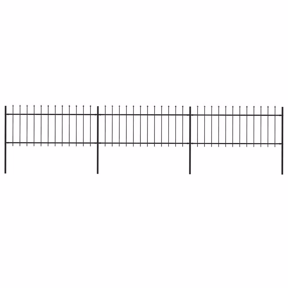 Berkfield Home Elegant Garden Fence with Spear Top, Powder-Coated Steel, Black, W: 510 cm, H: 80 cm