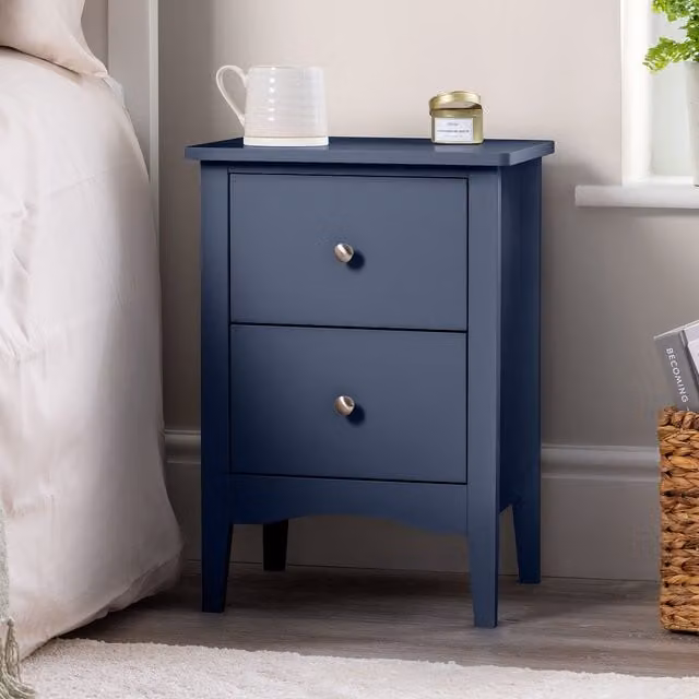 Christow Slim Bedside Table with 2 Drawers in Navy Blue, W: 30.0 cm, D: 40.0 cm, H: 57.0 cm – 1