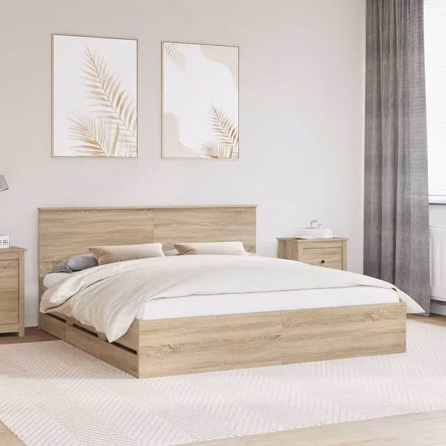 Berkfield Home Sonoma Oak Bed Frame with Drawers in Brown, 200 x 200 cm