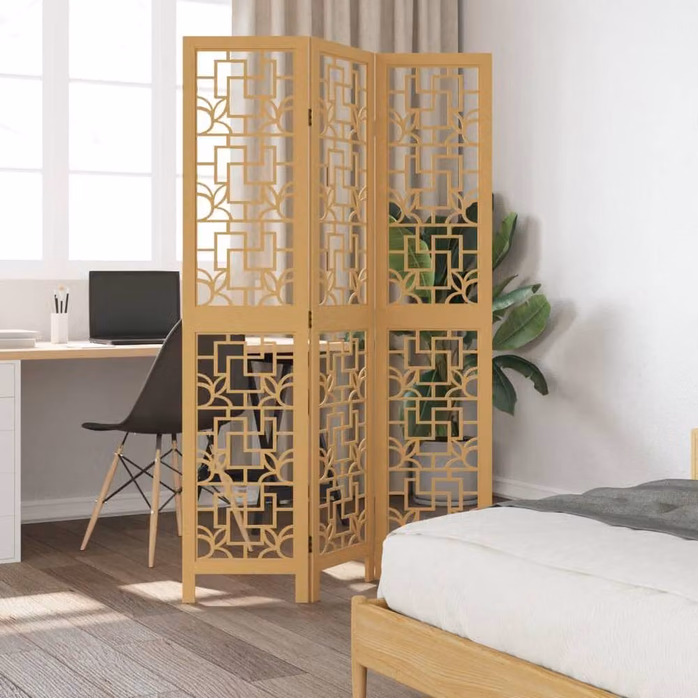 Berkfield Home 3-Panel Brown Solid Wood Paulownia Room Divider – 2