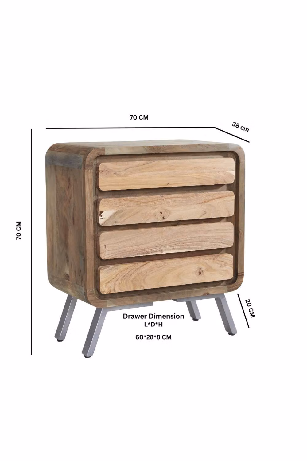IH Design Willma Modern 4 Drawer Chest in Brown Metal and Solid Wood – 2