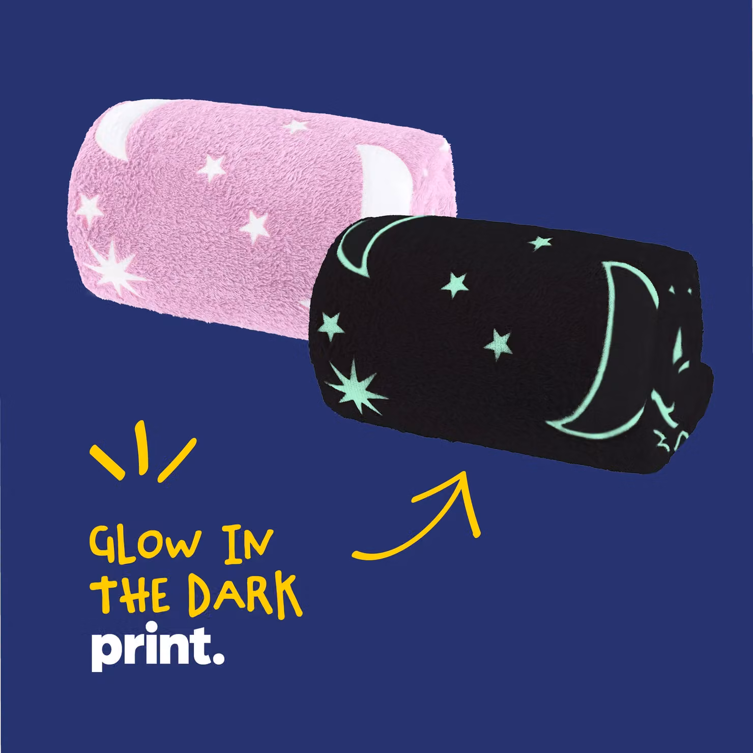 Wicked Gizmos Glow in the Dark Fleece Throw Blanket with Moon and Stars Design in Grey and Dark Pink, W/D/H: 152 x 127 cm – 2