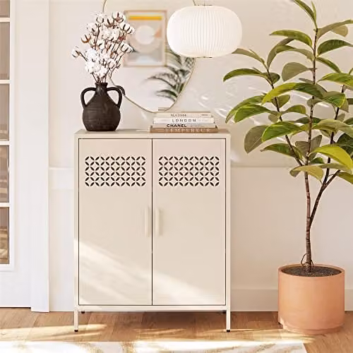 Dorel Home Annie Metal Storage Cabinet with 2 Hinged Doors, Beige, H x W x D: 102 x 80 x 40 cm