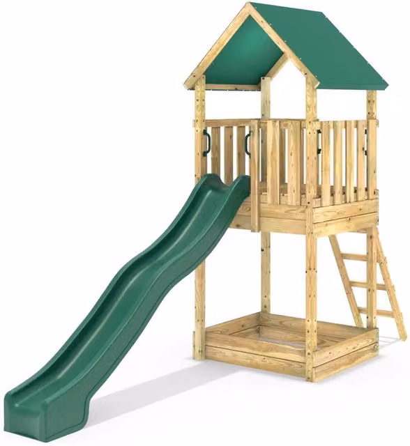 Rebo Modular Wooden Climbing Frame with Slide in Brown, Height: 124 cm