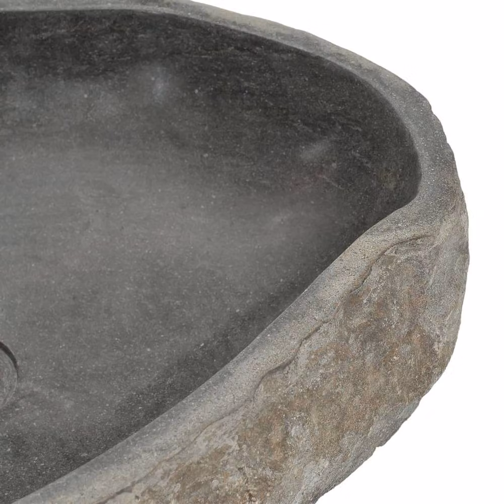 Berkfield Home River Stone Oval Basin in Black, W: 45 cm, D: 34 cm, H: 15 cm – 4