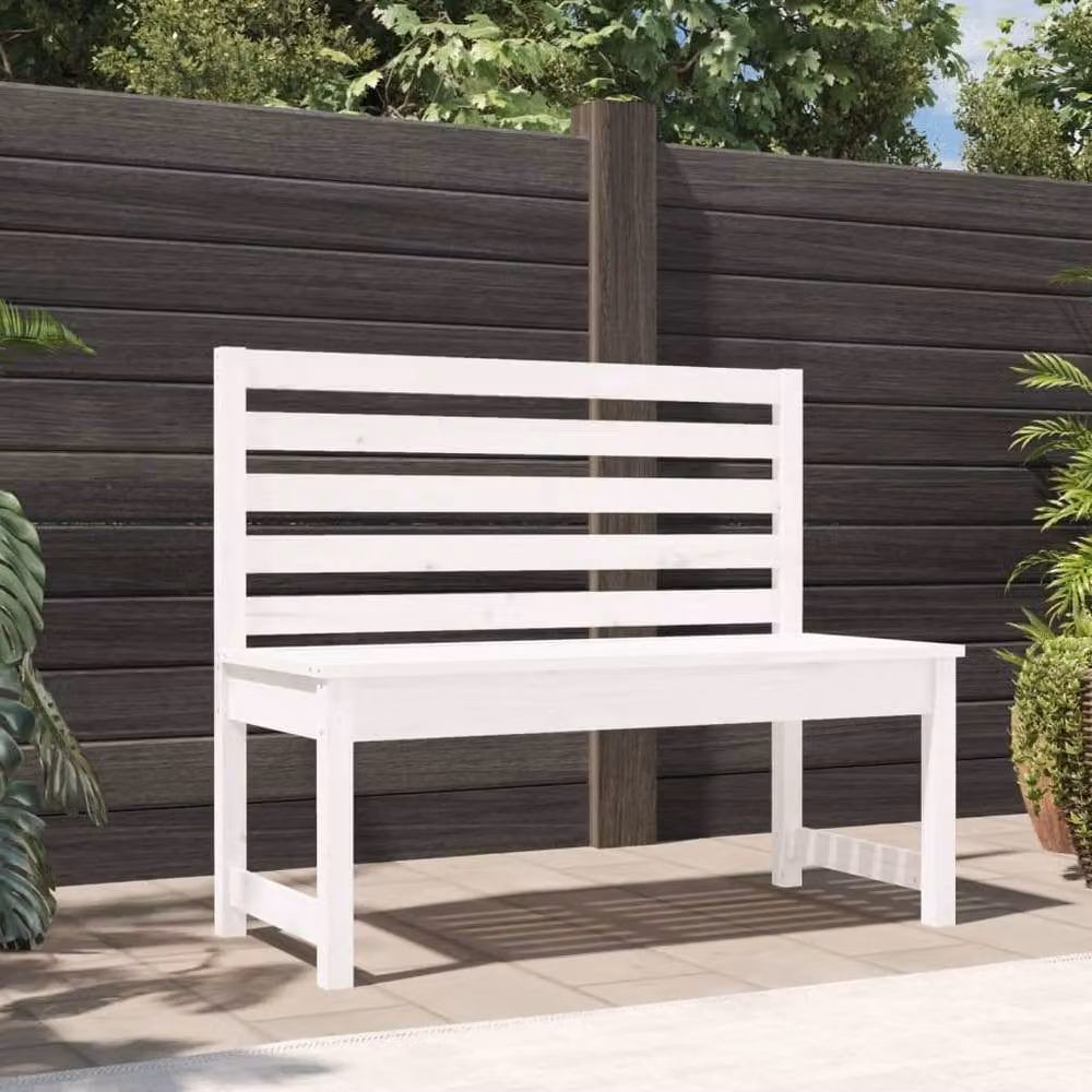Berkfield Home Beautiful Garden Bench in White Solid Pine Wood, W/D/H: 109 x 48 x 44 cm – 2