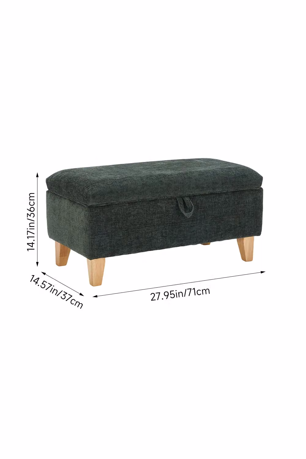 Living and Home Chenille Upholstered Storage Ottoman in Green, Small – 6