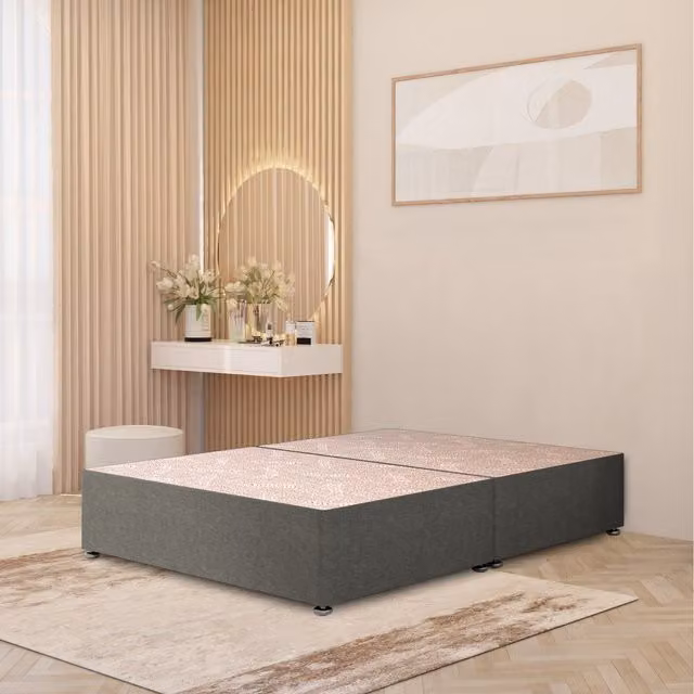 Somnior Beds Ltd Silver Linen Fabric Upholstered Divan Bed Base with Drawers W/D/H: 120 x 200 x 34.5 cm