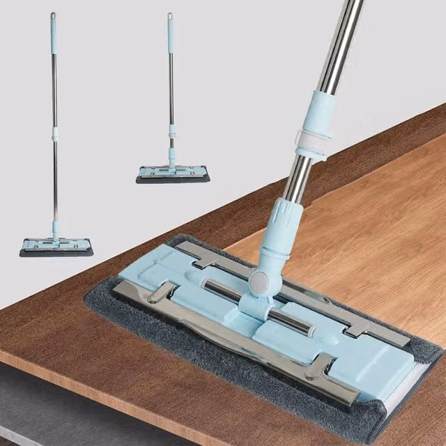 Hinsinc Long Handle Dry and Wet Flat Floor Cleaning Mop with Microfibre Refillable Head and Stainless Steel in Blue