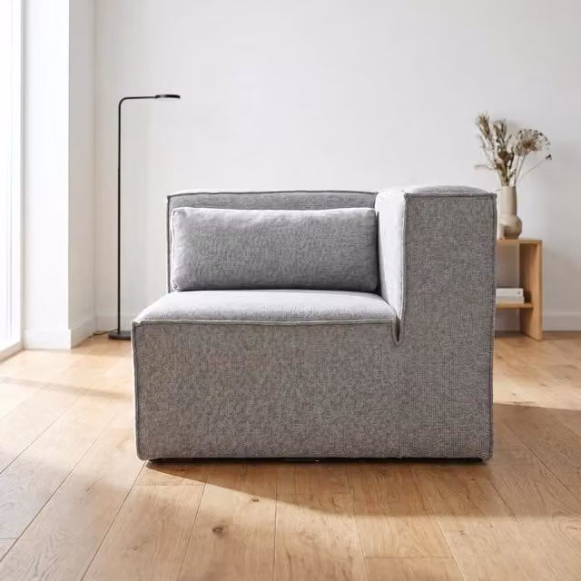 Abakus Direct Doris L-Shape Corner Unit in Grey with Fabric Upholstery and Solid Wood Frame – 1