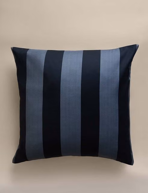 M&S Striped Pure Cotton Square Cushion Cover in Blue