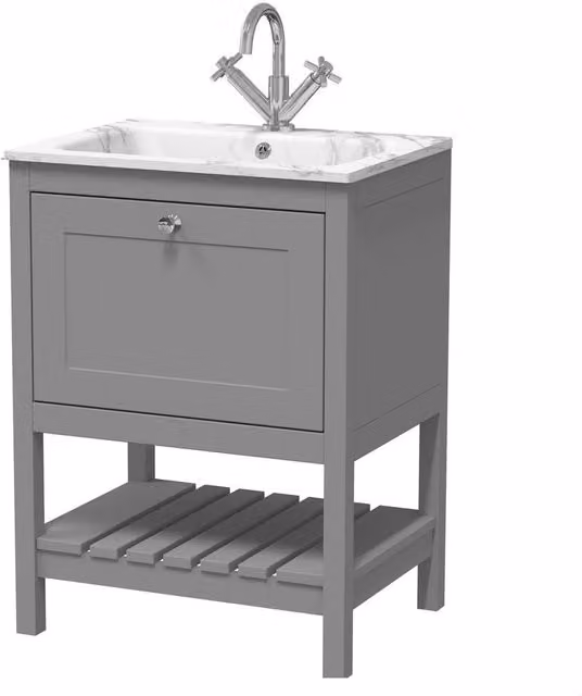 Balterley Coppenhall 1 Drawer Vanity Unit with Stone Basin, Cool Grey, W: 60.0 cm, H: 81.6 cm