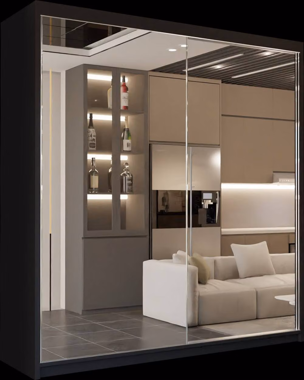 Sliding Wardrobes 4U Queen Double Full Mirror Sliding Door Wardrobe in Black, W: 200 cm, H: 217 cm – 2