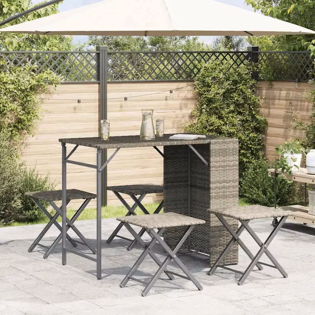 Berkfield Home 5 Piece Foldable Garden Dining Set in Light Grey Poly Rattan and Steel – 2