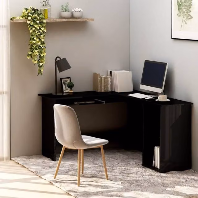 Berkfield Home L-Shaped Corner Desk in High Gloss Black, W/D/H: 120 x 140 x 75 cm