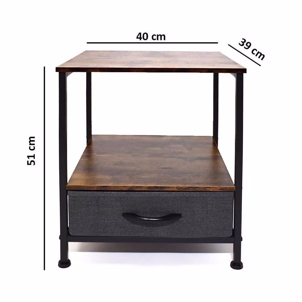 Havendro Fabric Drawer Storage Side Table in Brown, W/D/H: 39.0 x 40.0 x 51.0 cm – 2