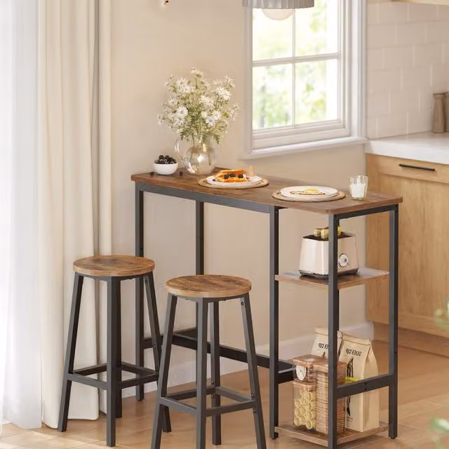 VASAGLE 3-Piece Bar Table and 2 Stools Set in Rustic Brown and Ink Black