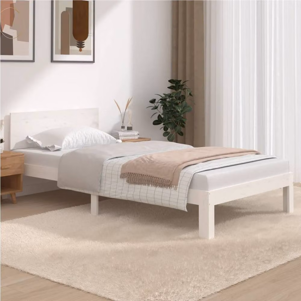 Berkfield Home Beautiful White Solid Wood Pine Bed Frame W/D/H: 205.5 x 100 x 69.5 cm – 2