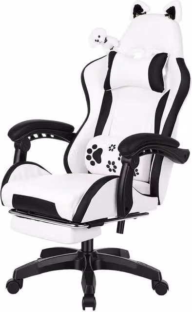 KORVIXA White Gaming Chair with Dog Ears and Headrest – 1