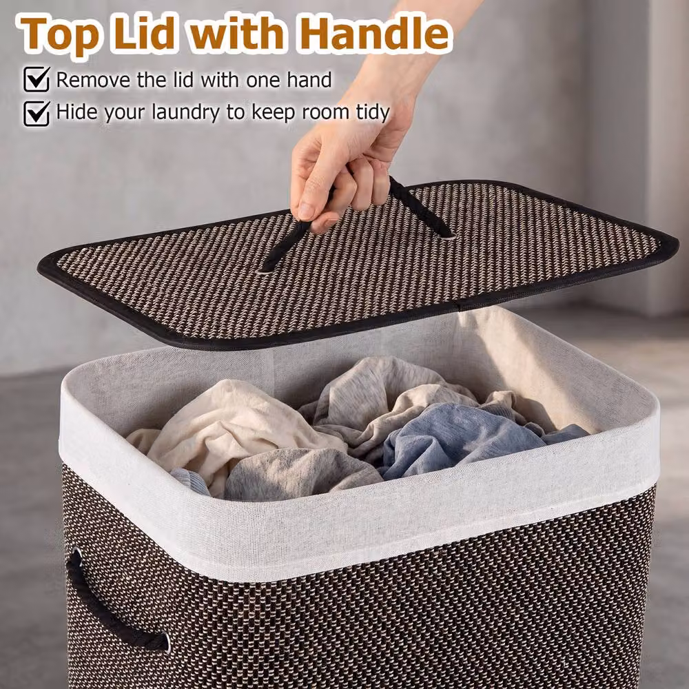 Gymax Bamboo Laundry Hamper with Lid and Removable Bag, Black, 72 L Capacity – 3
