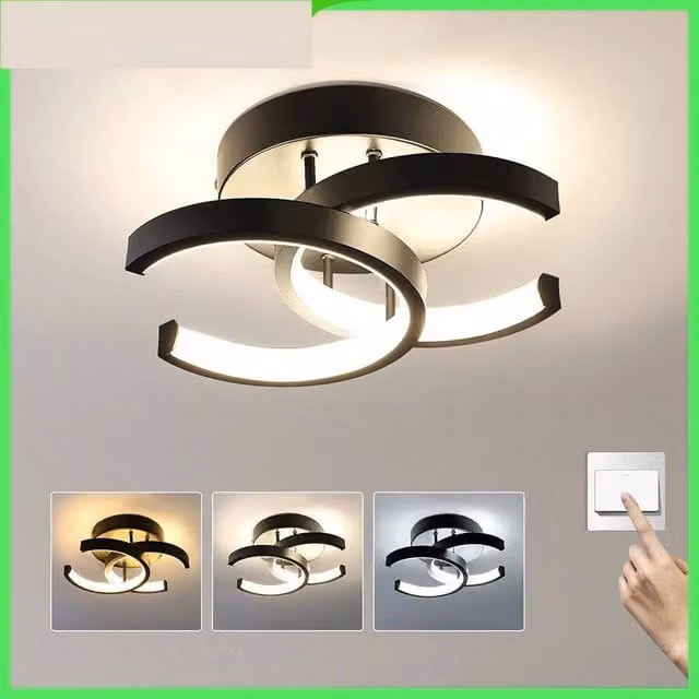 VOGREX Modern Black LED Ceiling Light with Cool White Light
