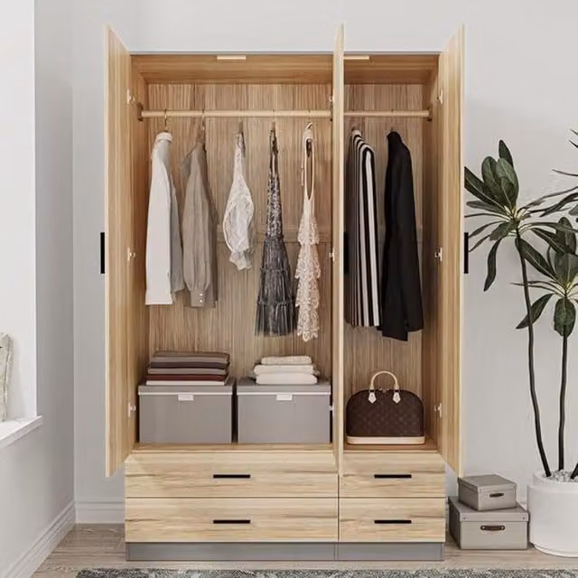 URBNLIVING 3 Door Wardrobe with 4 Drawers in Oak and Brown, H 180 cm x W 108 cm x D 46 cm