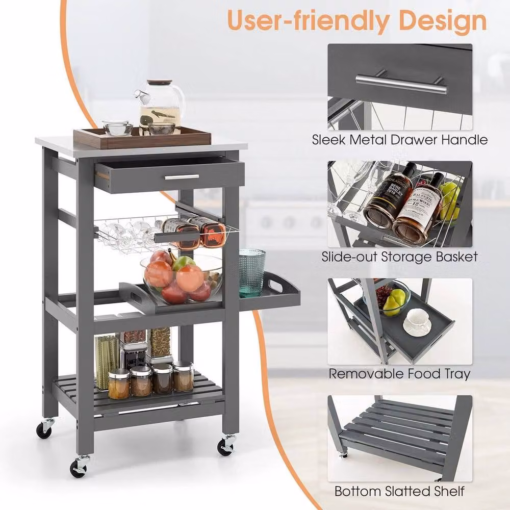 Kelvenix Rolling Kitchen Island Utility Storage Trolley in Grey – 4
