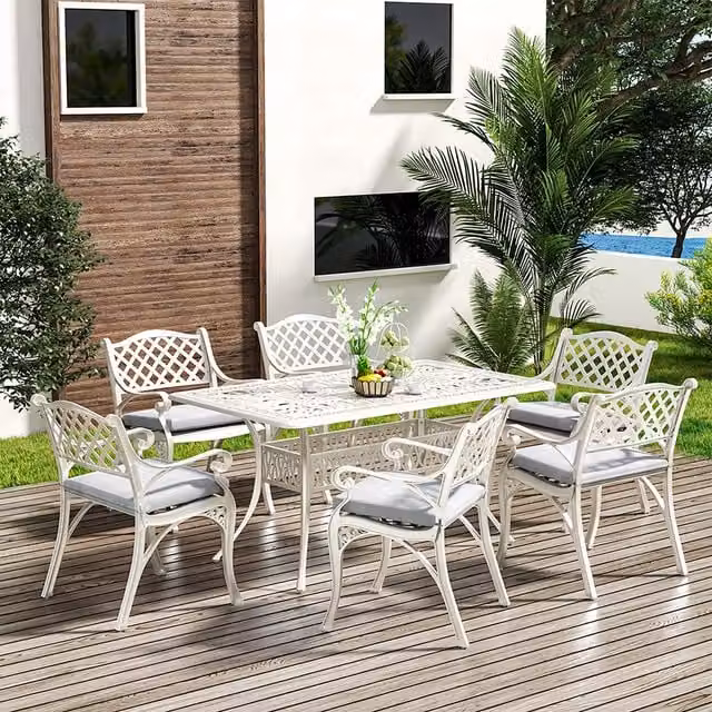 Livingandhome 6-Seater Aluminum Garden Patio Table and Chairs Set in Beige and White
