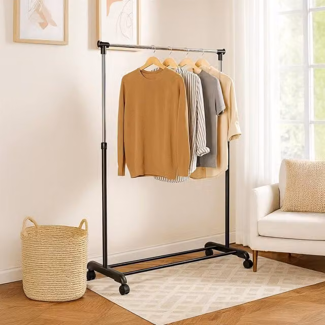 FORGEVIO Adjustable Matt Black Metal Clothes Rail with Dual Hook and Rail Matrix