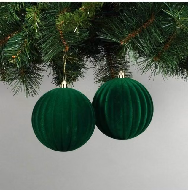 KDMD Set of 4 Green Velvet Watermelon Christmas Baubles, Diameter: 10 cm – 1