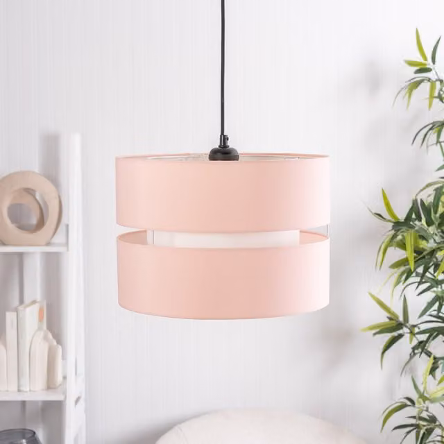 ValueLights Sophia Large 2 Tier Fabric Ceiling Light Shade and Bulb in Blush Pink