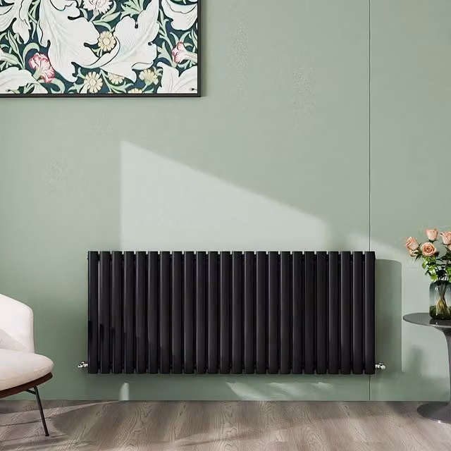 AicaBathroom Horizontal Oval Column Radiator in Black, W: 141.6 cm, H: 60 cm