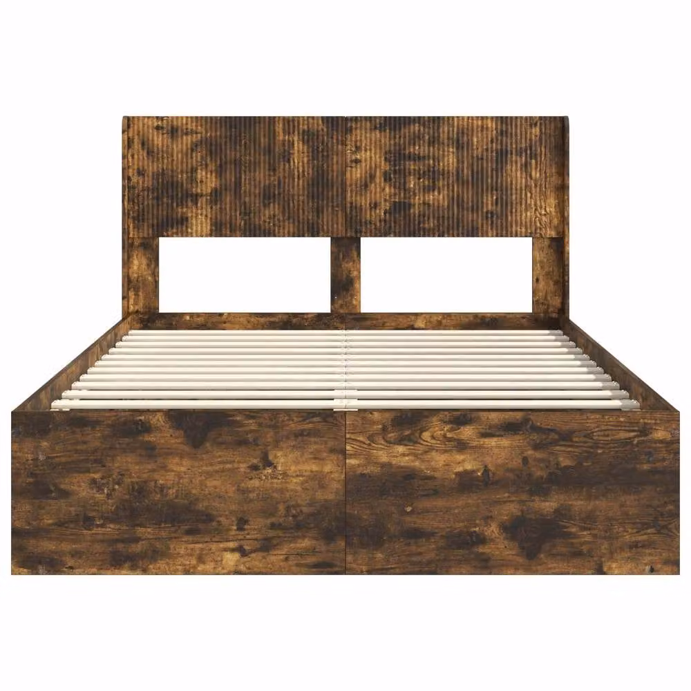 Berkfield Home Modern Bed Frame with Headboard and Side Compartment Storage, Smoked Oak, Brown, W: 135 cm, L: 190 cm – 4