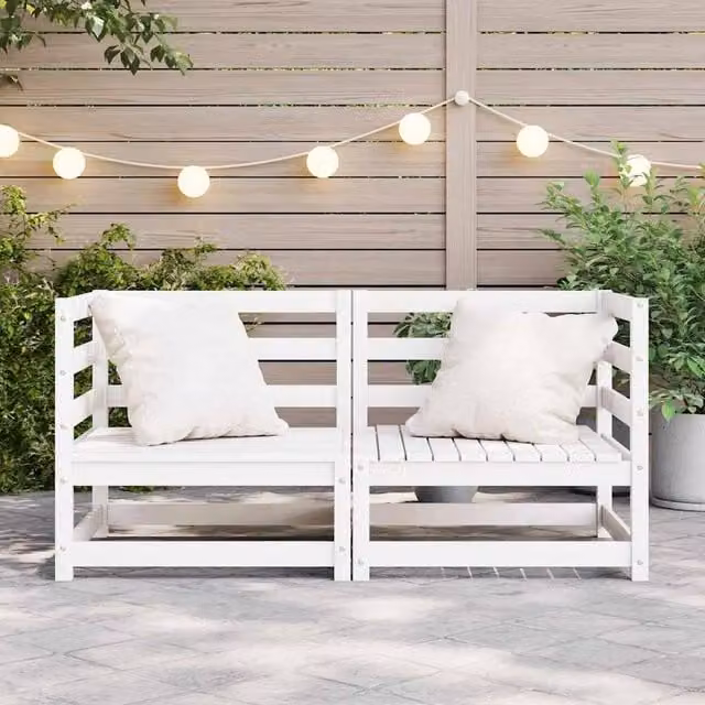 Berkfield Home 2-Piece L-Shape Garden Corner Sofa Set in White Solid Pine with Fabric Cushions – 1