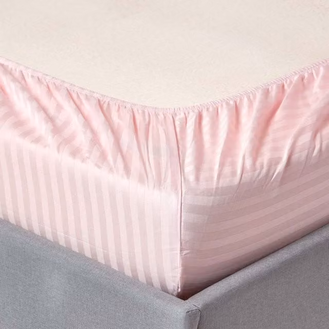 Homescapes 2 Pack Pink Striped Egyptian Cotton Percale Fitted Cot Sheets, 330 Thread Count